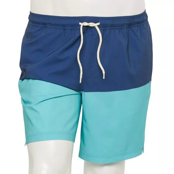 Trinity Coast Colorblock Swim Trunks B&T Size 2XB Blue Teal 3 Pockets UPF 40+ - Picture 2 of 9